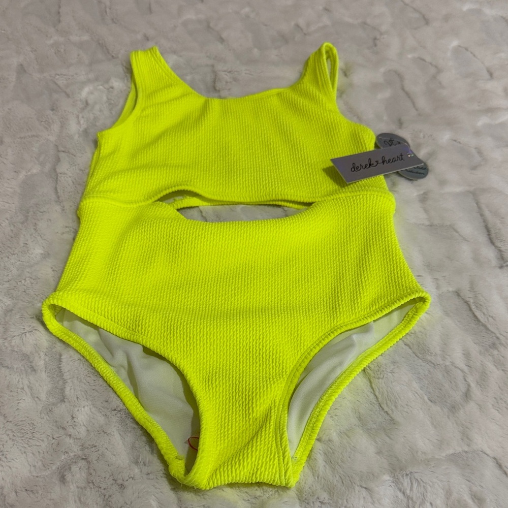 Derik Heart Neon Yellow Cutout One-Piece Swimsuit Size 12.